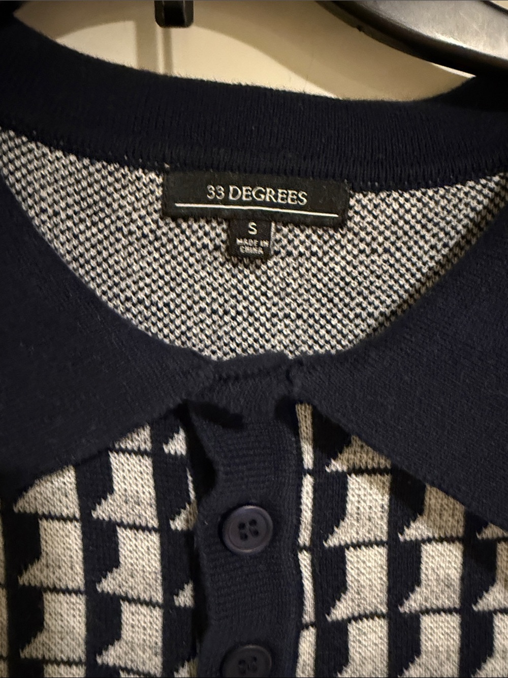 33 Degrees Navy and White Knit Polo - Picture 2 of 5